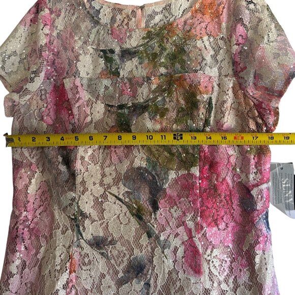 SL Fashions SLNY Floral Sequin Lace Sheer Yoke Dress Tea Length Size 16 NWT - Picture 16 of 16